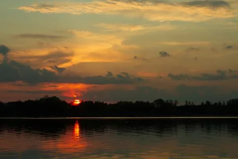 Sunset over the Narew river Stock Photos