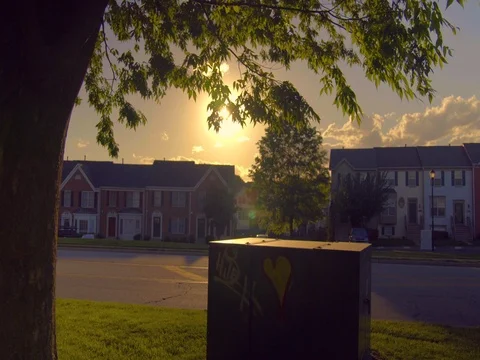 Sunset Over Neighborhood Stock Footage 75799267