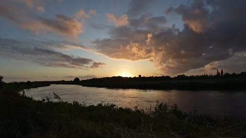 Sunset over the Nete River in Flanders Fields timelapse Stock Footage 247536818