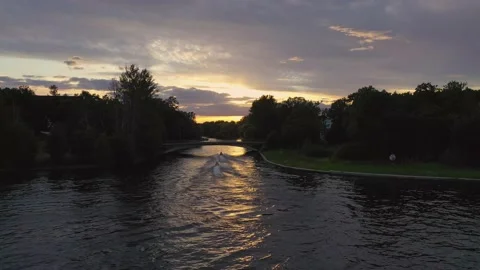 Sunset over the Neva River in St. Petersburg Stock Footage 139853390