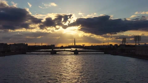 Sunset over the Neva River in St. Petersburg Stock Footage 139853403