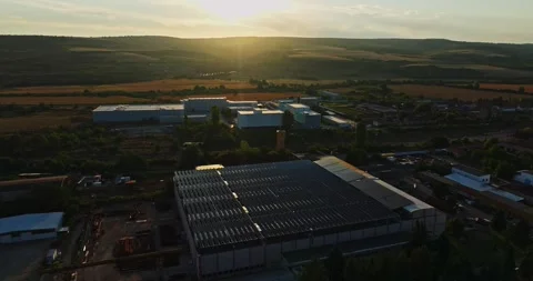 Sunset Over Newly Built Facilities In Rural Valley Bulgaria Construction Aerial Stock Footage 300447061