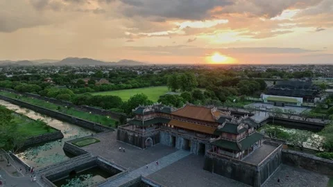 Sunset Over Ngo Mon Gate at Hue Imperial Citadel in Vietnam Stock Footage 339273814