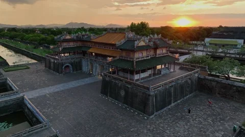 Sunset over Ngo Mon Gate at the Imperial City of Hue, Vietnam Stock Footage 339273820
