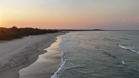 Sunset over Noosa Heads Main Beach Aerial View in Queensland, Australia Stock Footage 325872423