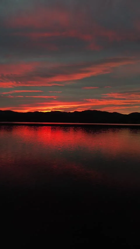 Sunset over Norway, large lake and bright colours. Stock-Footage 319477573