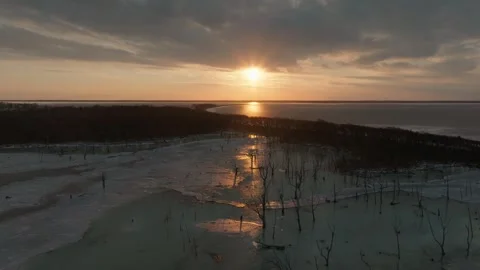 Sunset Over Notsuke Peninsula Sandspit On The East Coast of Hokkaido, Japan Stock Footage 308917315