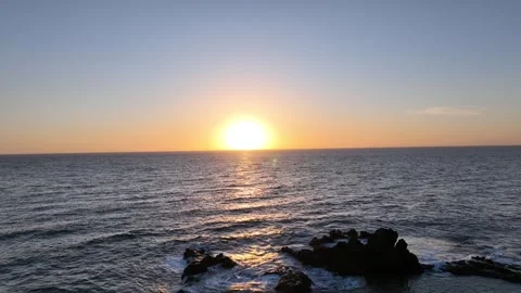 Sunset Over Ocean and Rocky Beach Shoreline – Gran Canaria Stock Footage 309945748