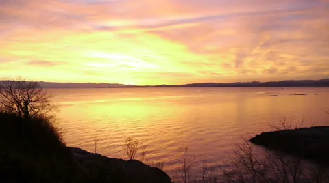 Sunset over Ocean Bay and Cove, Calm Water Video stock 38936389