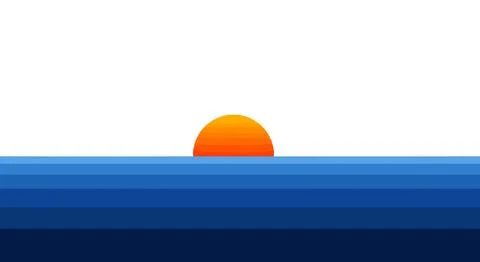 A sunset over the ocean with blue waves Stock Illustration