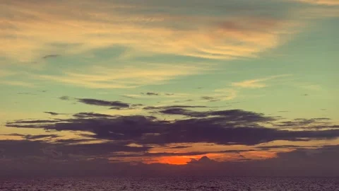 Sunset Over Ocean with Colorful Clouds in the Sky Stock Footage 338281729