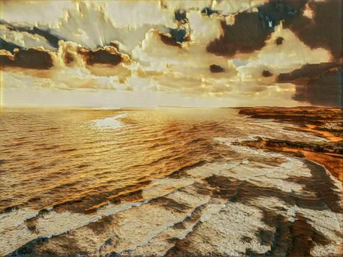 Sunset over ocean - creative illustration Stock Illustration