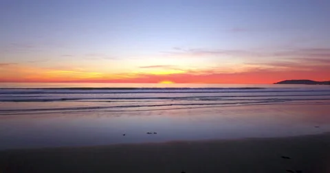 Sunset over ocean. Fly towards Horizon. Low Flight. 4k Aerial Stock Footage 145224177