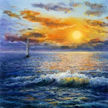 Sunset over ocean Stock Illustration