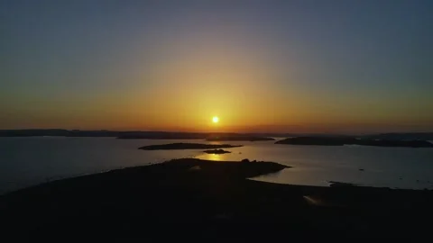 Sunset Over The Ocean With Islands 4K Areal Stock Footage 249905778