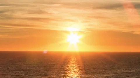 Sunset over Ocean Orange Sun Beautiful Sea Water Waves Timelapse Stock Footage 45610049