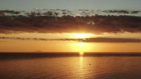 Sunset Over Ocean Orange Sun Beautiful Sea Water Waves Santorini Stock Footage 122989356
