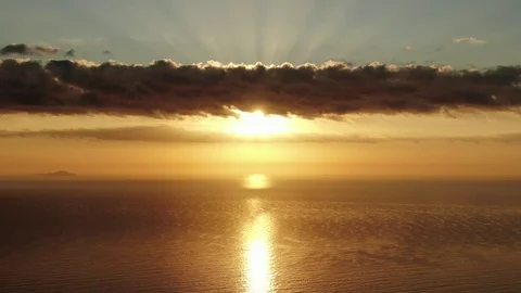 Sunset Over Ocean Orange Sun Beautiful Sea Water Waves Santorini Stock Footage 122989470