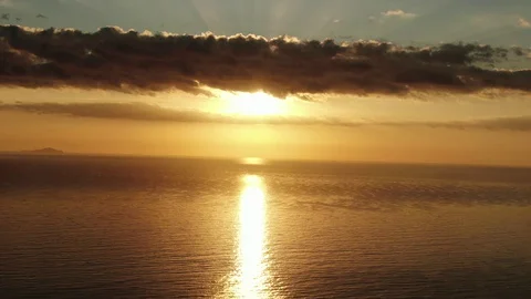Sunset Over Ocean Orange Sun Beautiful Sea Water Waves Santorini Stock-Footage 128643965