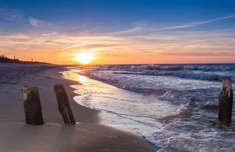 Sunset over the ocean Stock Photos