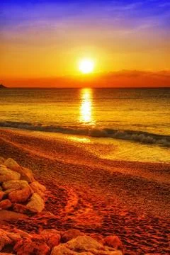 Sunset over the ocean Stock Photos