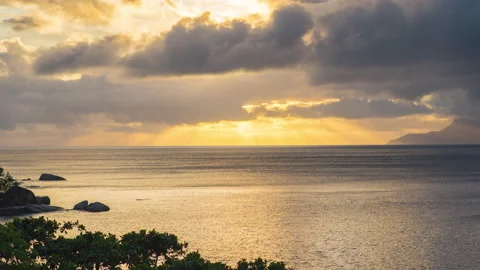 Sunset Over the Ocean on Seychelles Stock Footage 163825922
