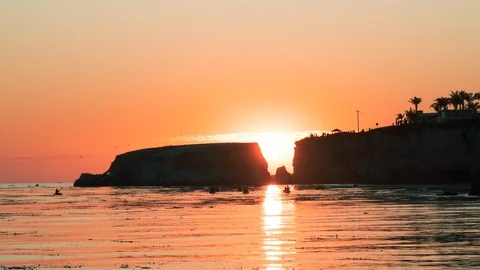 Sunset over the ocean. Shell Beach Cliffs, California Coastline.  Stock Footage 117901285
