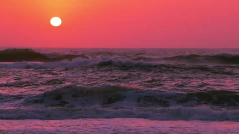 Sunset over Ocean Surf. Slow Motion Stock Footage 106464167