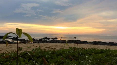 Sunset Over Ocean - Timelapse Of Beautiful Orange Sun Setting On Sea - Time Stock Footage 92429666