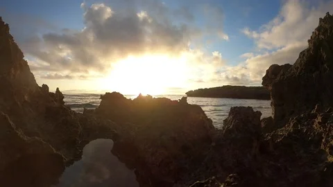 Sunset Over Ocean Timelapse with Tidepool Reflection Stock Footage