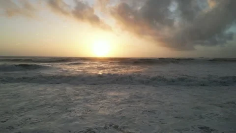 Sunset Over Ocean Waves Beautiful and Magical Stock Footage 229414676