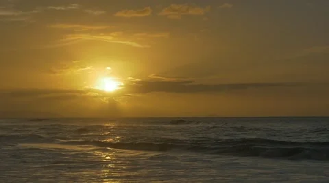 Sunset Over Ocean Waves - HD Slow Motion Stock Footage 58031387
