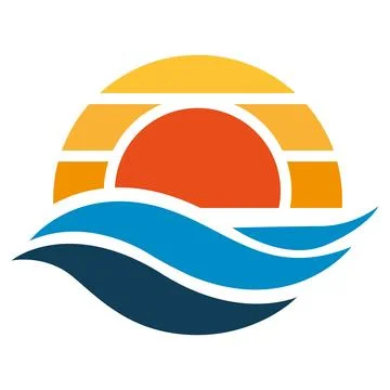 Sunset Over Ocean Waves Travel Logo Ilustração Stock