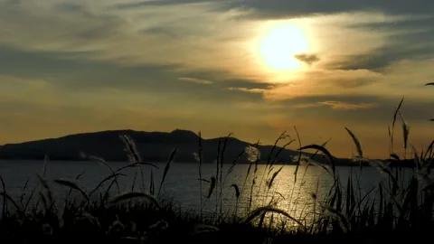 Sunset over the Oga Peninsula in summer Stock Footage 145107501