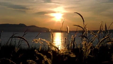 Sunset over the Oga Peninsula in summer Stock Footage 145107523