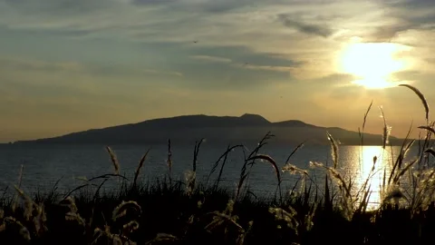 Sunset over the Oga Peninsula in summer Stock Footage 145107531