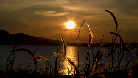 Sunset over the Oga Peninsula in summer Stock Footage 145107553