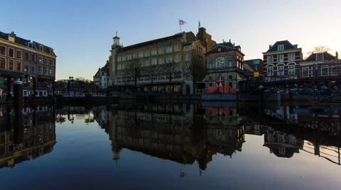 Sunset over the old town of Leiden Stock-Footage 50573287