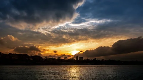 Sunset over the old town in Warsaw - timelapse Stock Footage 62640831