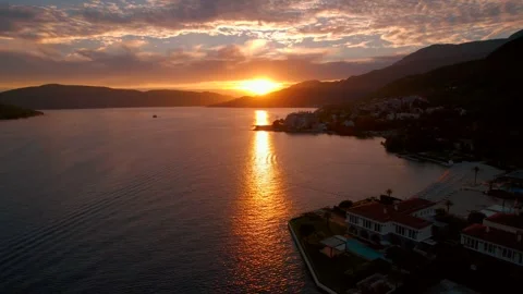 Sunset Over One and Only Portonovi Montenegro on Bay of Kotor Video stock 345604117