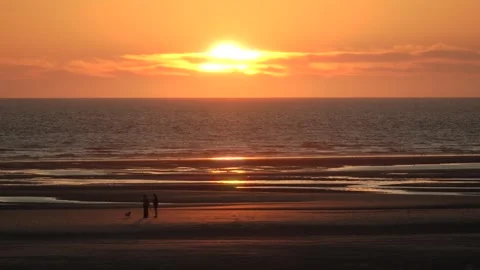 Sunset over Opal Coast beach in France Video stock 332108832