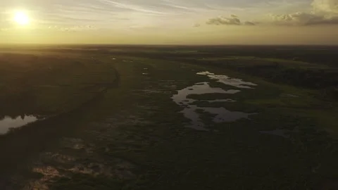 Sunset Over Open Wetland and Rural Fields in Bangladesh Video stock 341992116