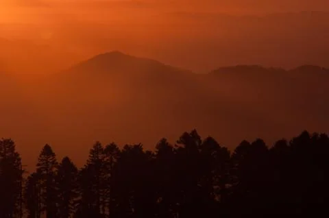 Sunset over the Oregon Coast Range as seen from the Willamette Valley. Stock Photos