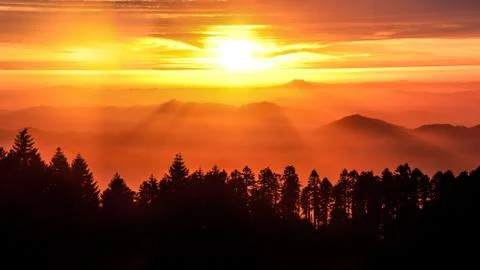 Sunset over the Oregon Coast Range from Marys Peak. Oregon. Stock Photos