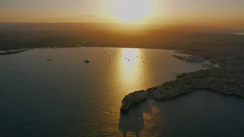 Sunset Over Ortigia Aerial View of Siracusa Stock Footage 310142895