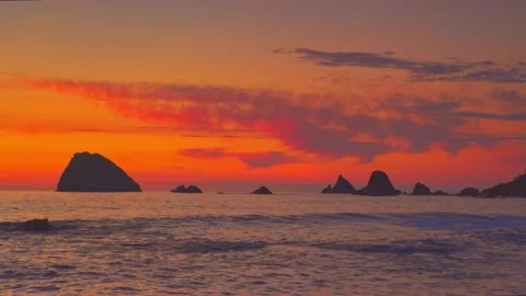 Sunset over the Pacific Ocean from the Coastal Trail and Hidden Beach at Redwood Stock Footage 332433669