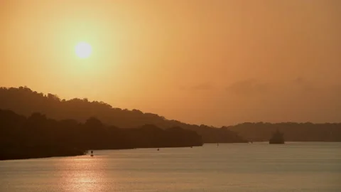 Sunset over the panama canal Stock Footage 181071130