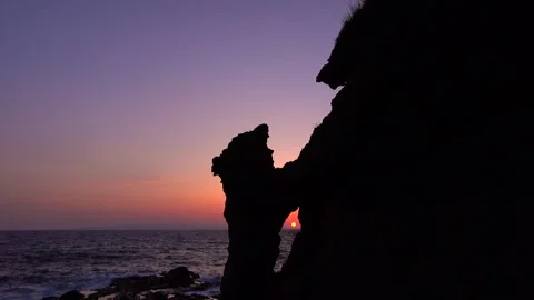 Sunset over Parent and Child Bear Rock and the Sea of Japan Video stock 332305445