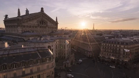 Sunset over Paris from Lafayette rooftop. Stock Footage 123290599