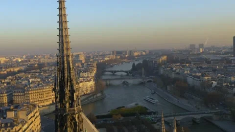 Sunset Over Paris From The Notre Dame Cathedral In Paris, France Stock Footage 158681464
